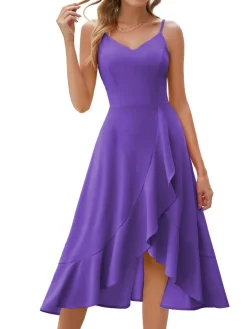Discount Retro Stage 1950s Solid Irregular Hem Suspender Dress