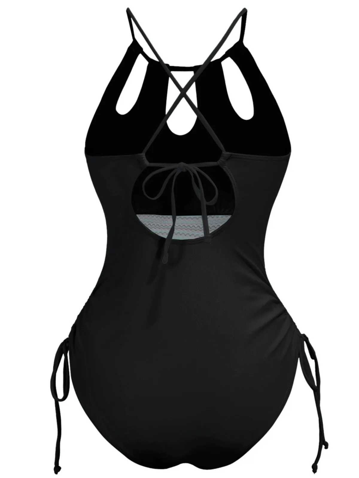 Discount Retro Stage 1950s Solid Keyhole Collar Cross-Bind Swimsuit