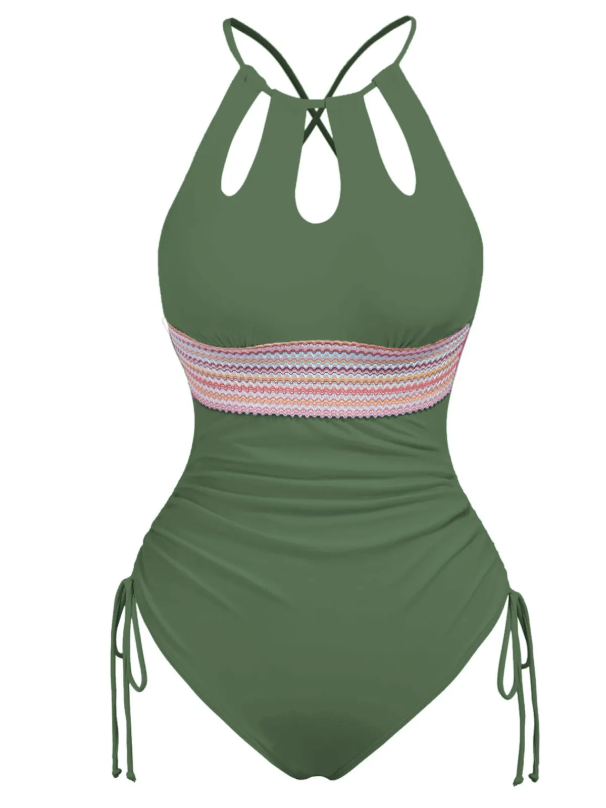 Discount Retro Stage 1950s Solid Keyhole Collar Cross-Bind Swimsuit