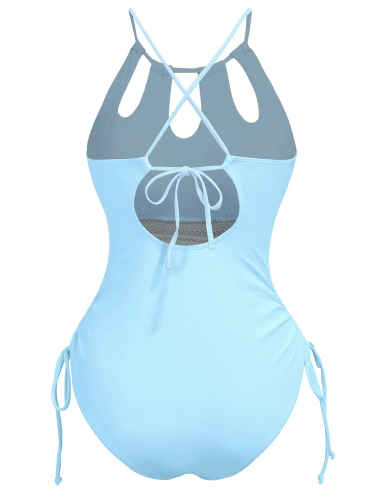 Discount Retro Stage 1950s Solid Keyhole Collar Cross-Bind Swimsuit