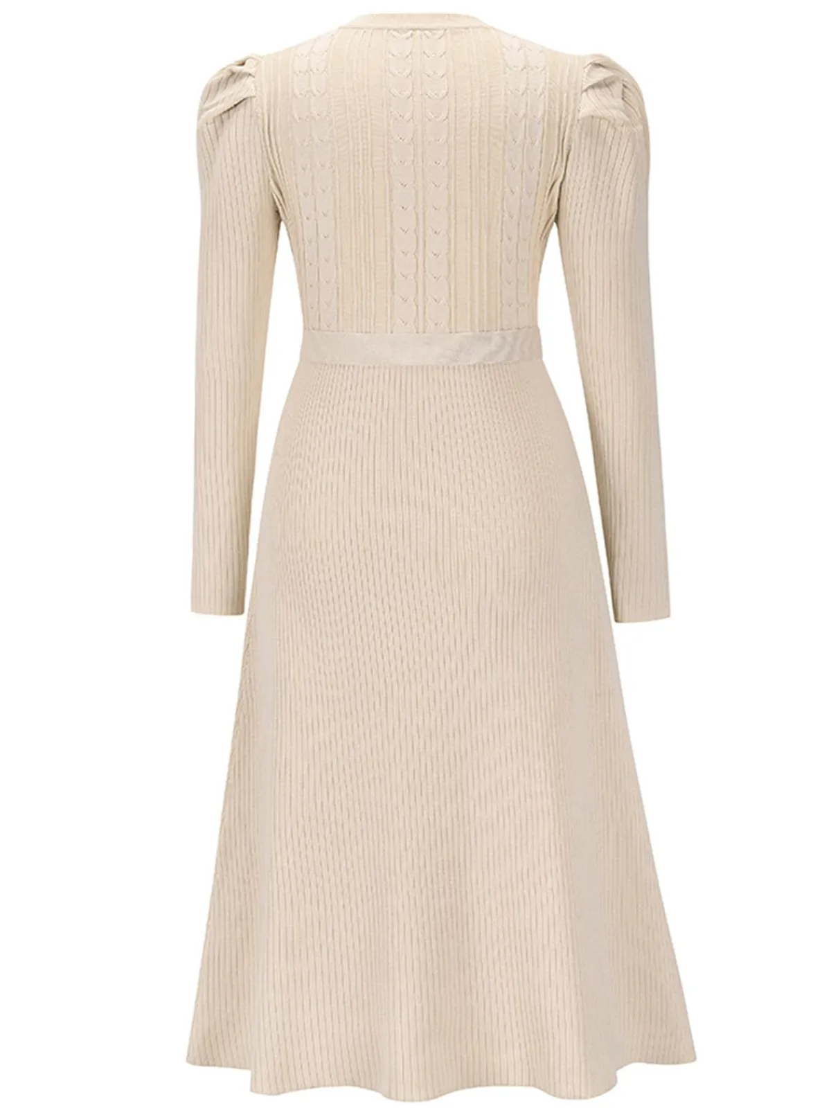 Hot Retro Stage 1940s Solid Knitted Lantern A-line Belt Dress
