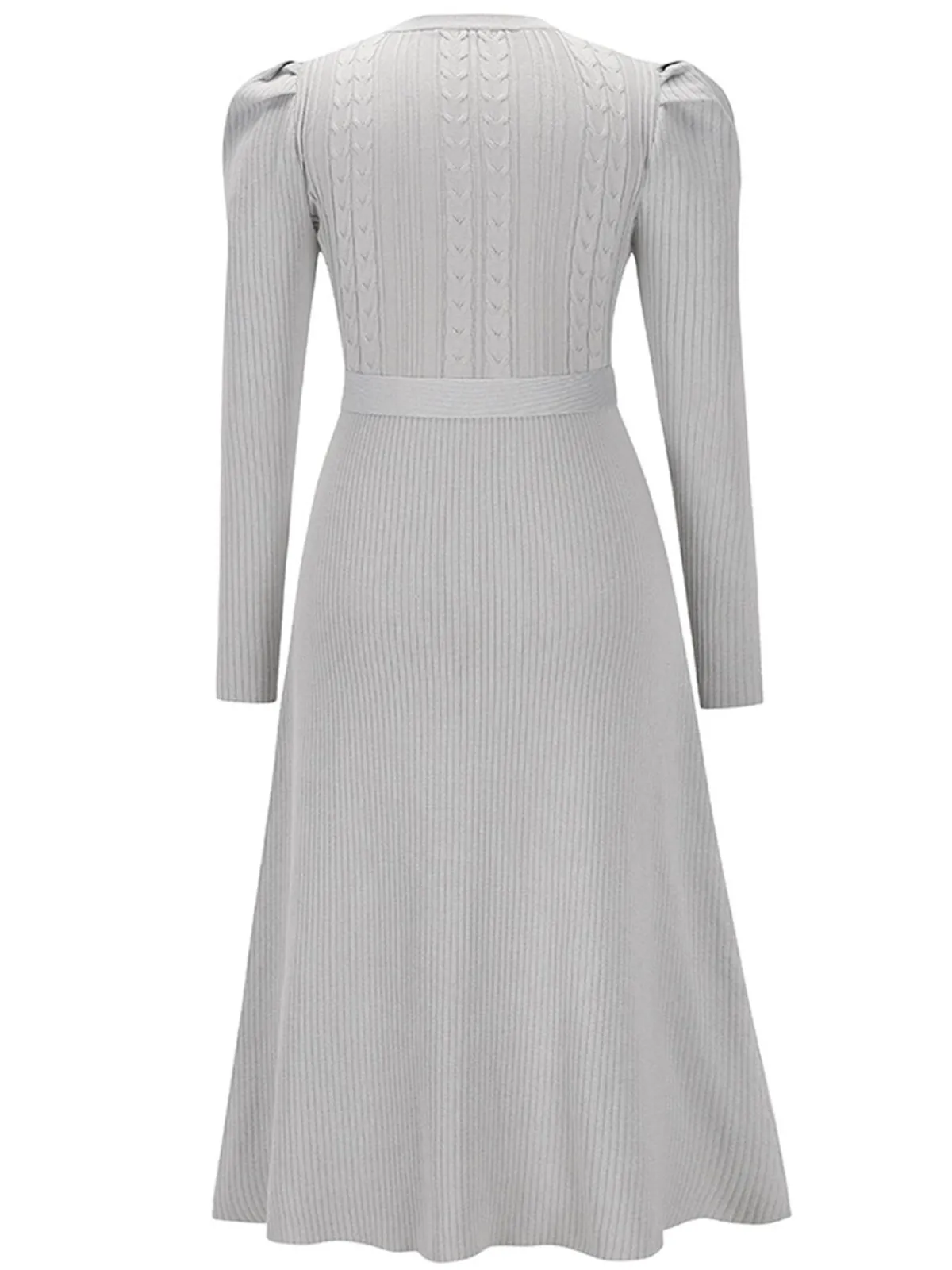 Hot Retro Stage 1940s Solid Knitted Lantern A-line Belt Dress