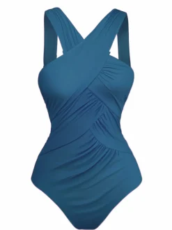 Online Retro Stage 1940s Solid Knot Wrapped One-Piece Swimsuit