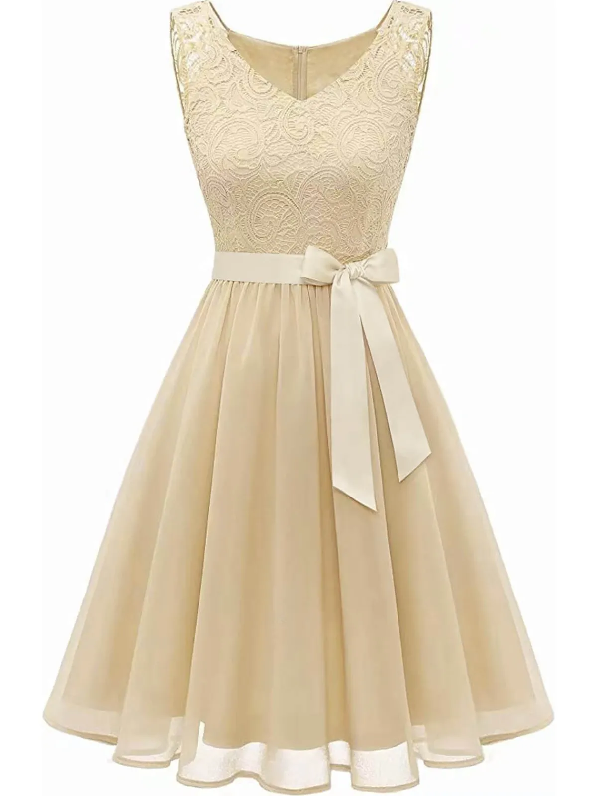 Outlet Retro Stage 1940s Solid Lace Chiffon Patchwork Dress