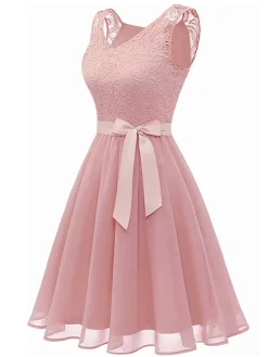 Outlet Retro Stage 1940s Solid Lace Chiffon Patchwork Dress