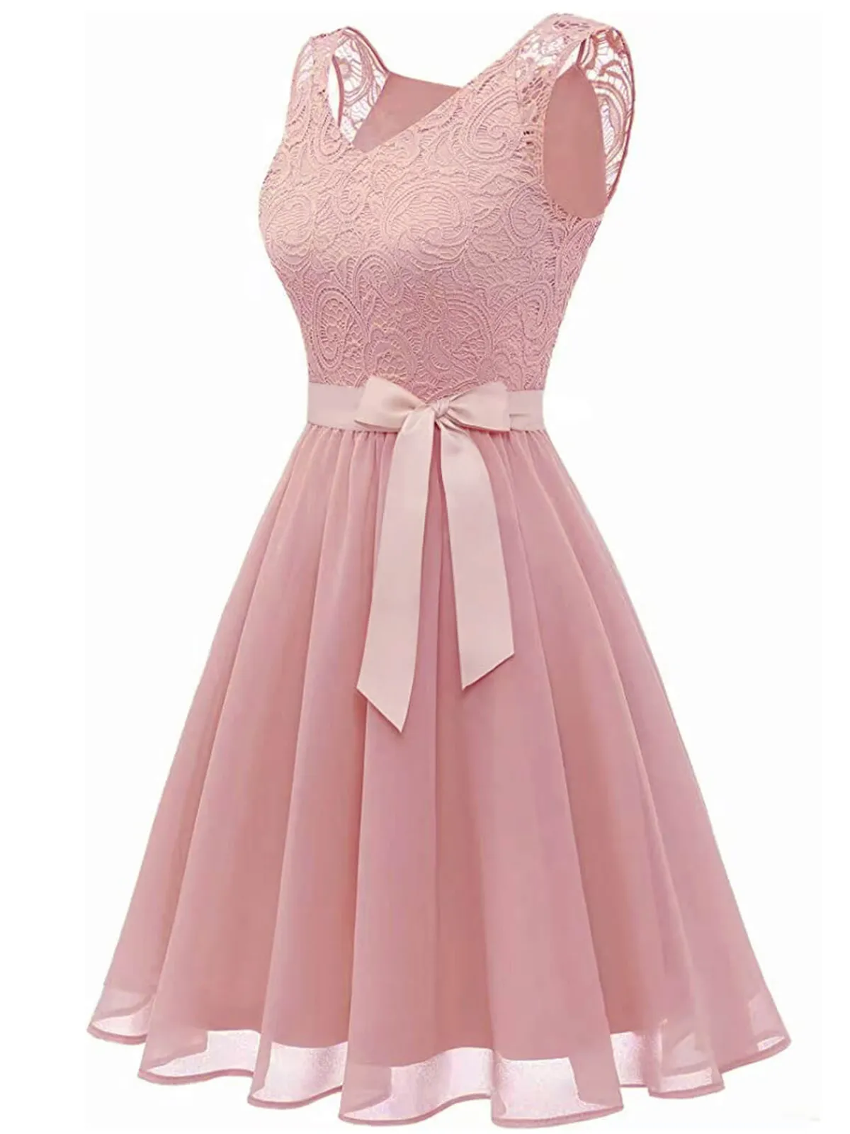 Outlet Retro Stage 1940s Solid Lace Chiffon Patchwork Dress