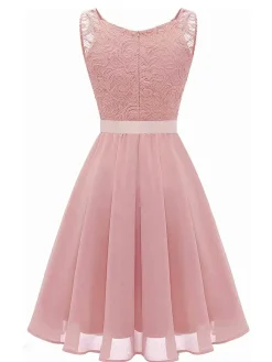 Outlet Retro Stage 1940s Solid Lace Chiffon Patchwork Dress