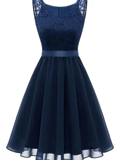 Outlet Retro Stage 1940s Solid Lace Chiffon Patchwork Dress