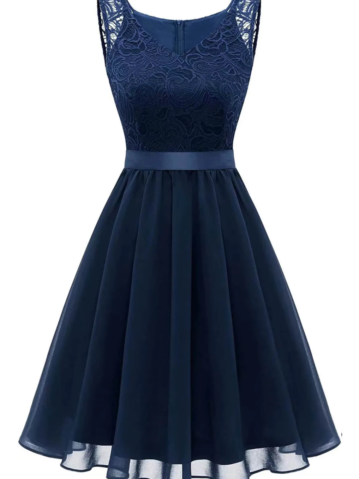 Outlet Retro Stage 1940s Solid Lace Chiffon Patchwork Dress