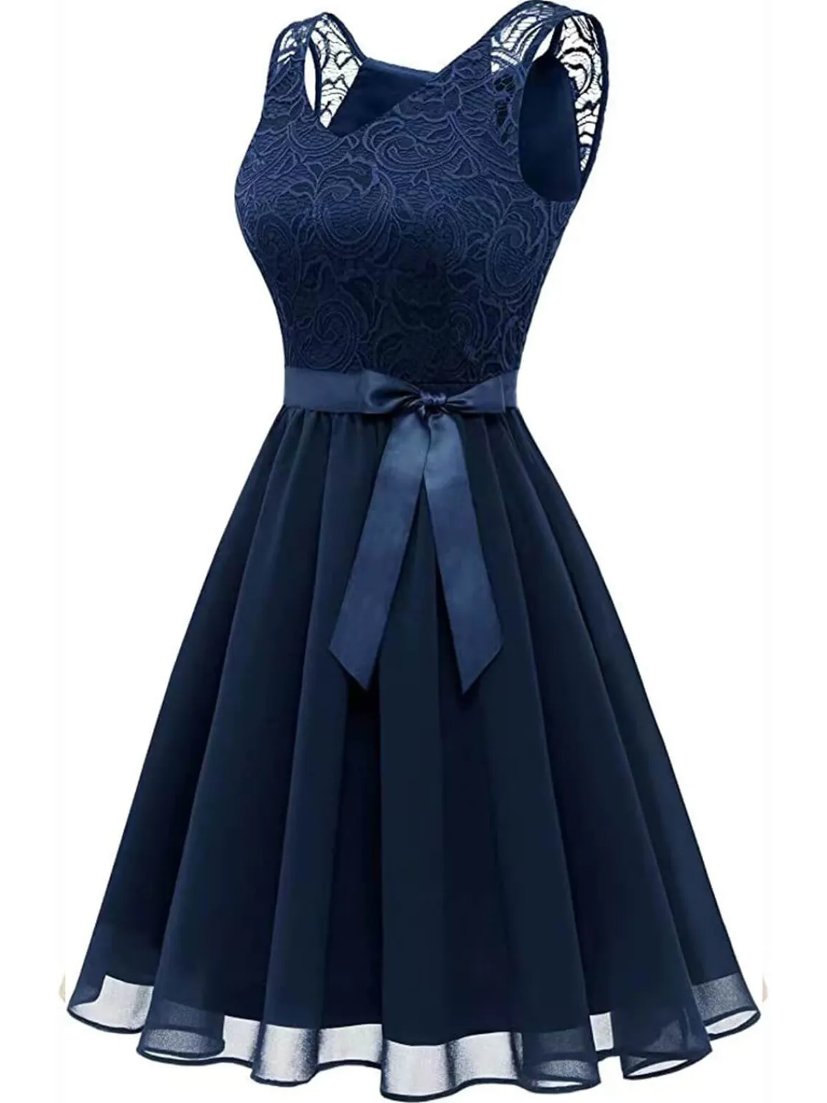 Outlet Retro Stage 1940s Solid Lace Chiffon Patchwork Dress
