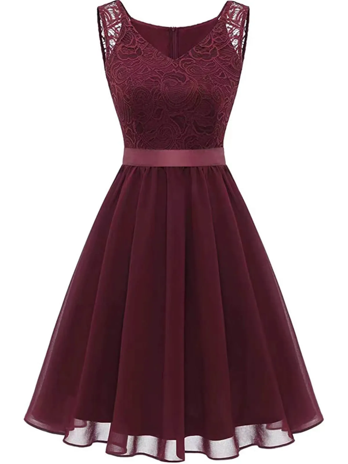 Outlet Retro Stage 1940s Solid Lace Chiffon Patchwork Dress