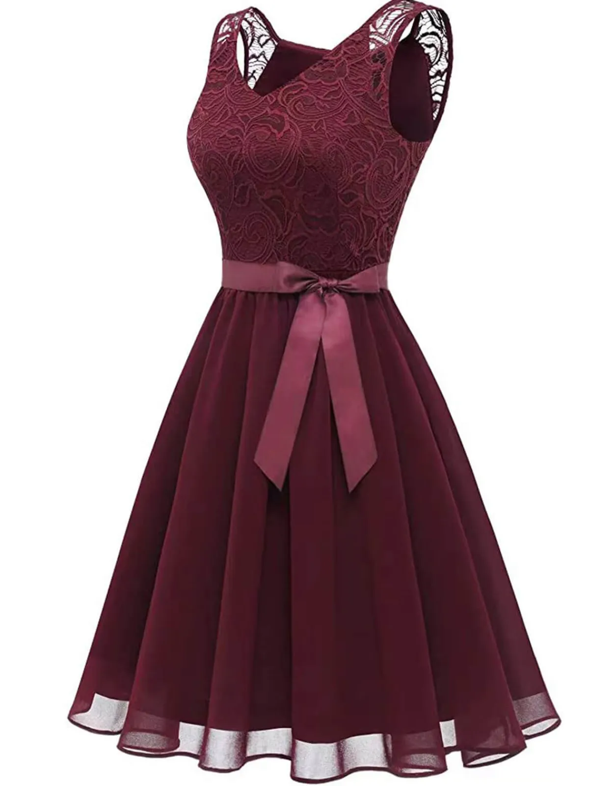 Outlet Retro Stage 1940s Solid Lace Chiffon Patchwork Dress