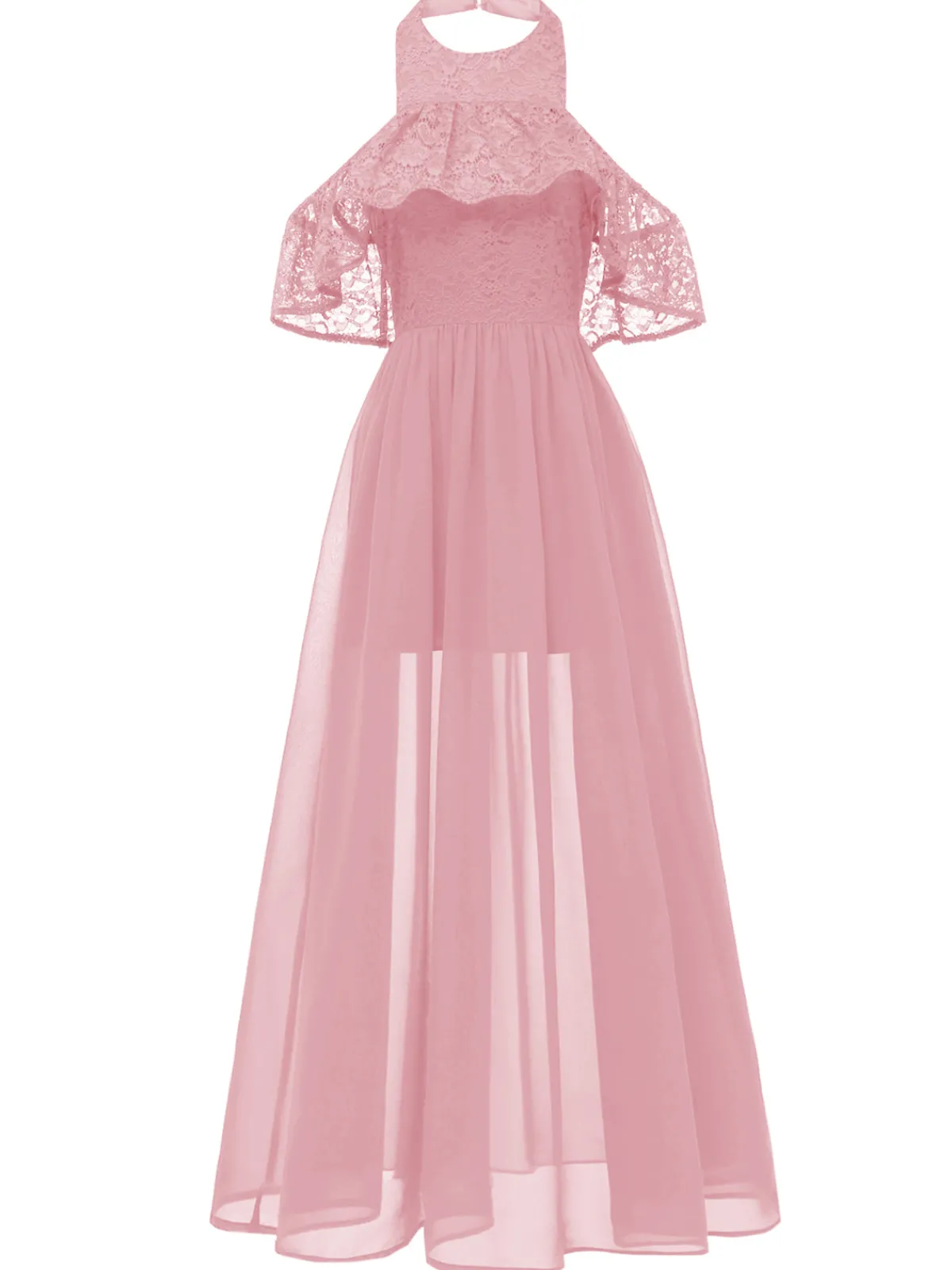 Outlet Retro Stage 1940s Solid Lace Cold-Shoulder Long Dress
