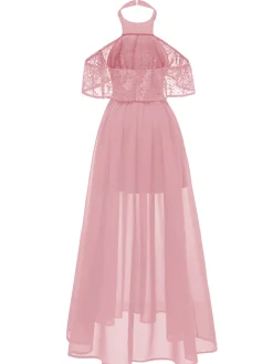 Outlet Retro Stage 1940s Solid Lace Cold-Shoulder Long Dress