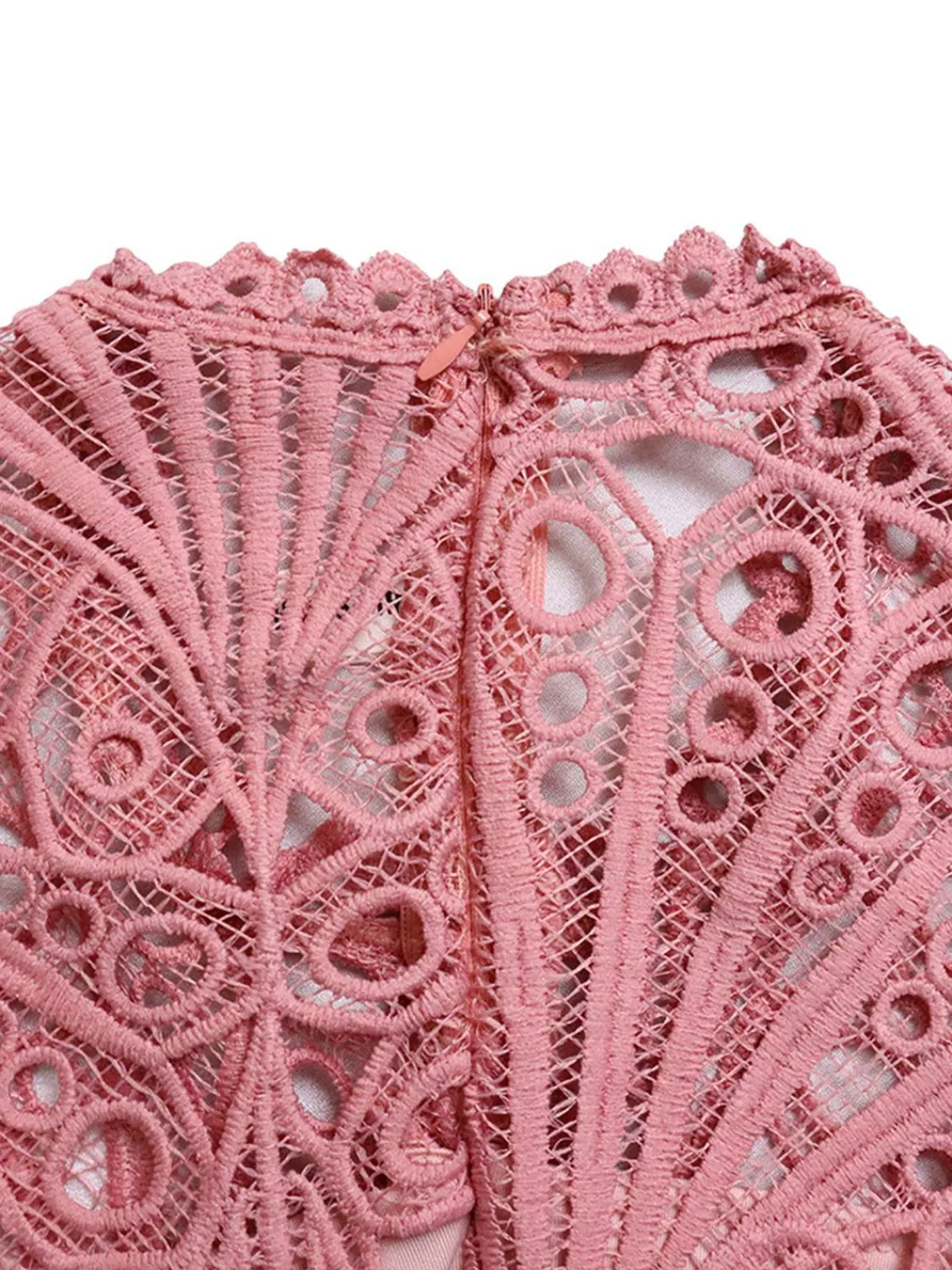 Online Retro Stage 1960s Solid Lace Crochet Pleated Belted Dress