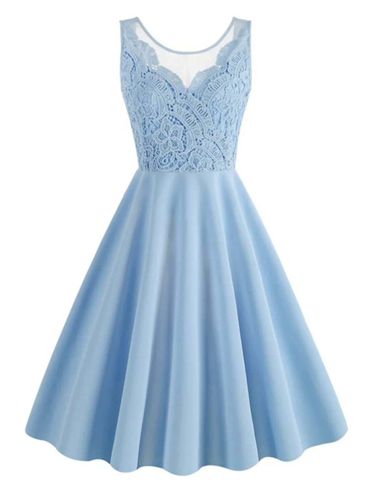 Hot Retro Stage 1950s Solid Lace Patchwork V-Neck Dress
