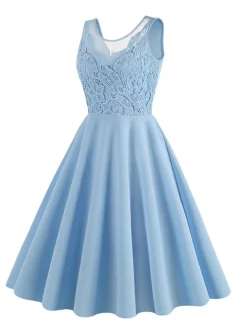 Hot Retro Stage 1950s Solid Lace Patchwork V-Neck Dress