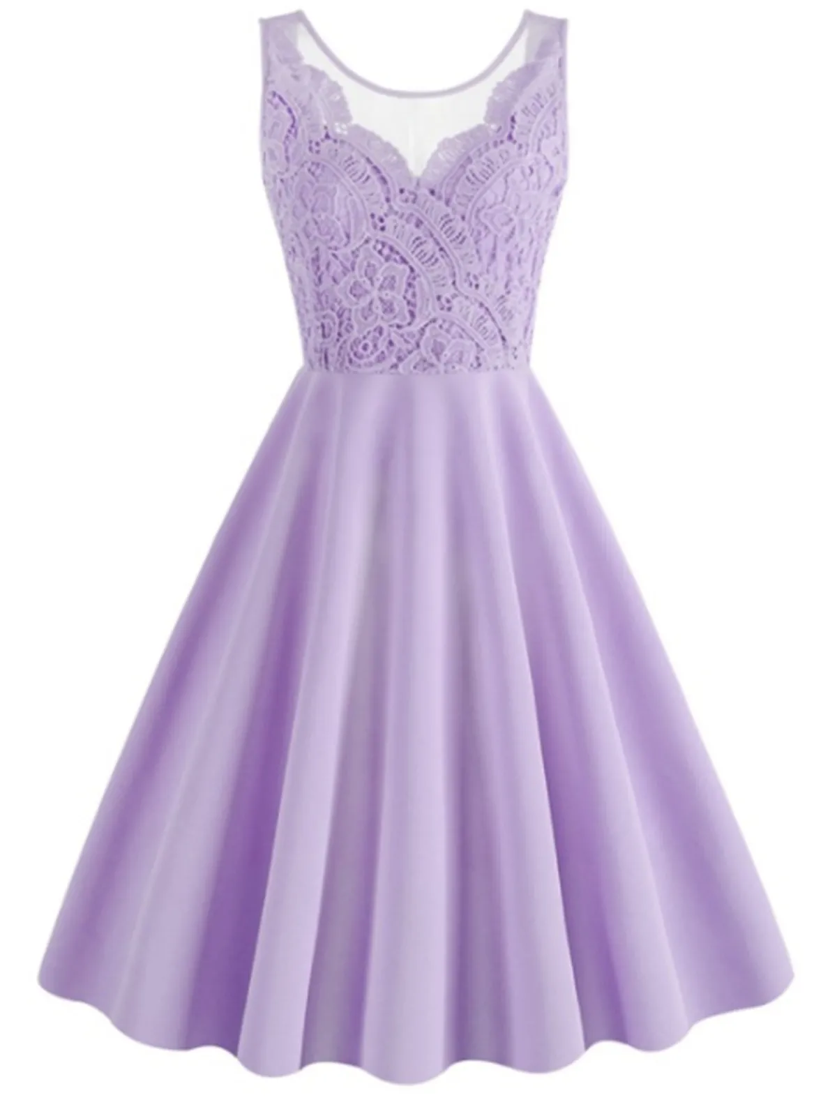 Hot Retro Stage 1950s Solid Lace Patchwork V-Neck Dress