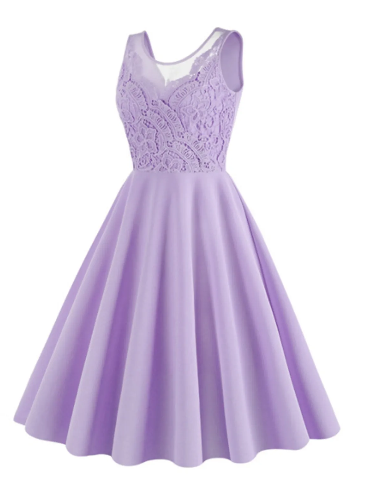 Hot Retro Stage 1950s Solid Lace Patchwork V-Neck Dress