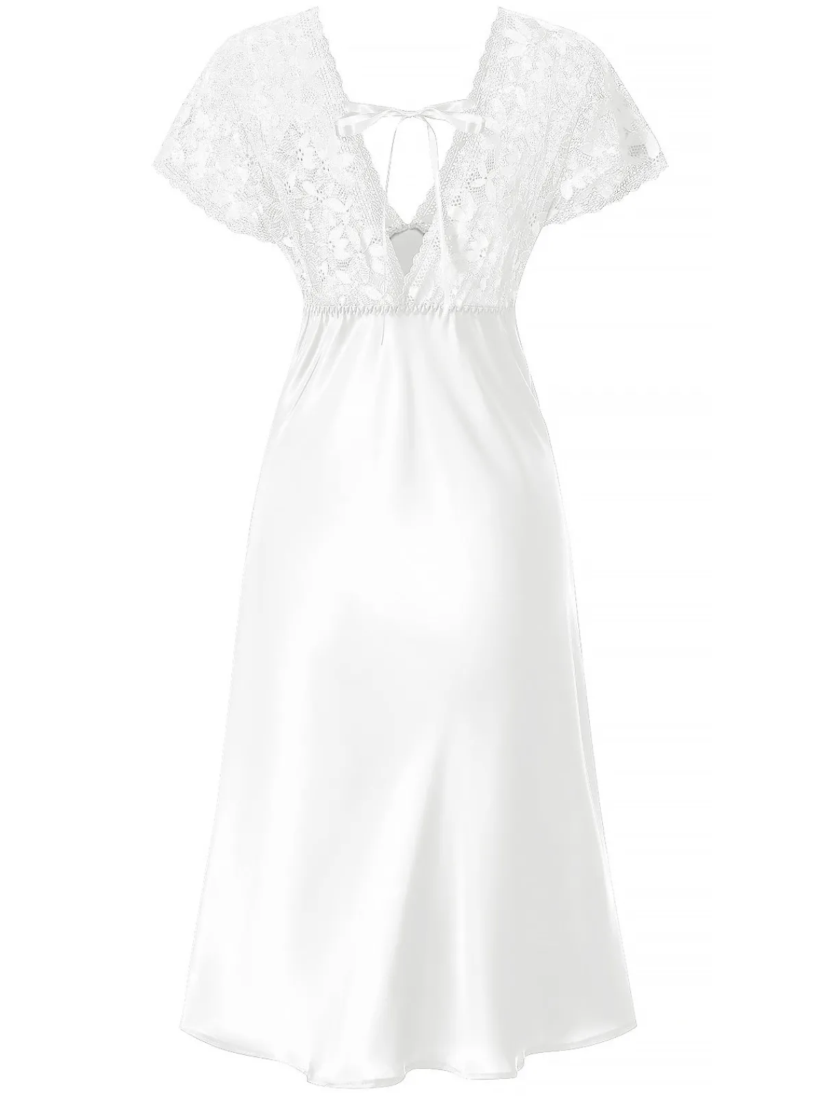 Sale Retro Stage 1960s Solid Lace Satin Patchwork V-neck Side-Slit Nightgown