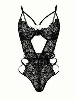 Fashion Retro Stage 1950s Solid Lace Sheer Cut-Out Nighties