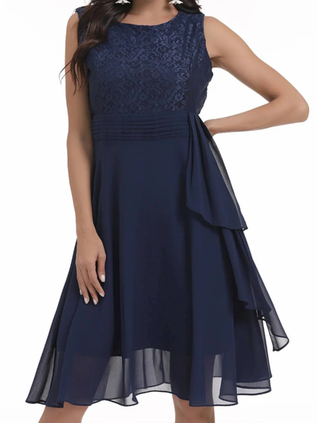 Fashion Retro Stage 1950s Solid Lace Sleeveless Swing Dress
