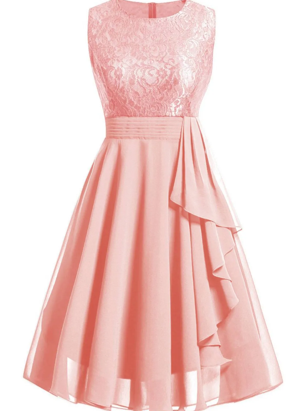 Fashion Retro Stage 1950s Solid Lace Sleeveless Swing Dress