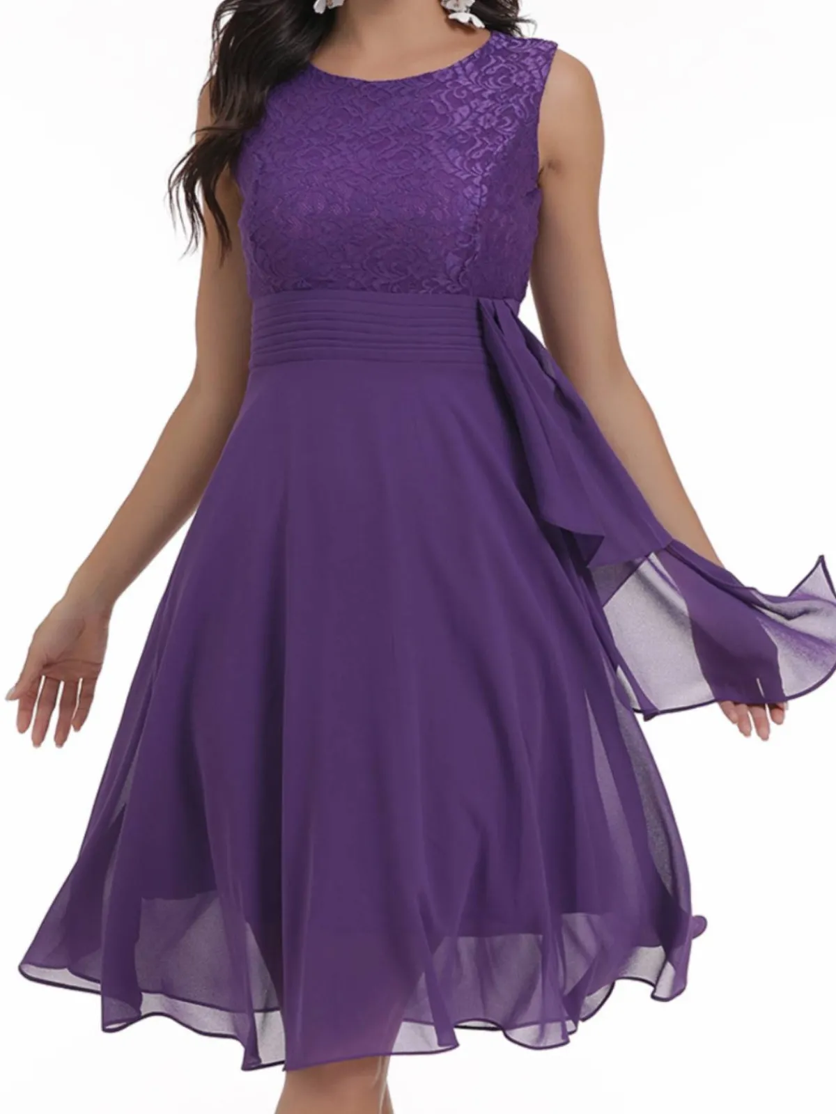Fashion Retro Stage 1950s Solid Lace Sleeveless Swing Dress