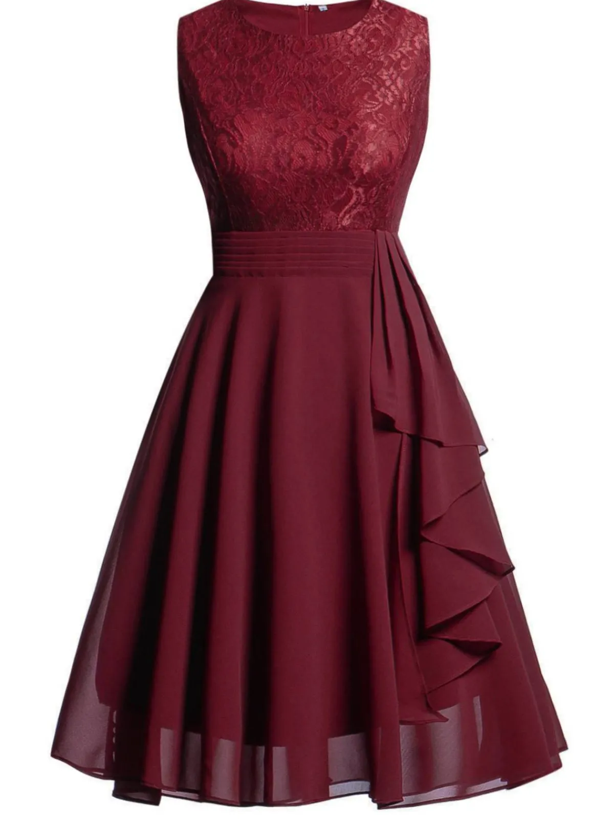 Fashion Retro Stage 1950s Solid Lace Sleeveless Swing Dress