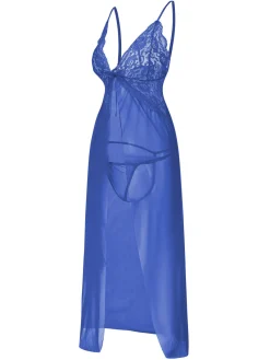 Online Retro Stage 1930s Solid Lace Straps Long Nightdress
