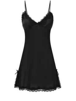 Fashion Retro Stage 1950s Solid Lace Trimmed Straps Sleepwear