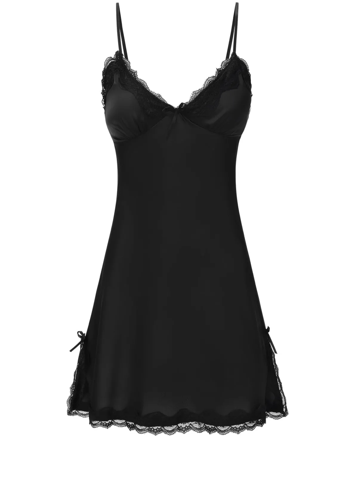Fashion Retro Stage 1950s Solid Lace Trimmed Straps Sleepwear