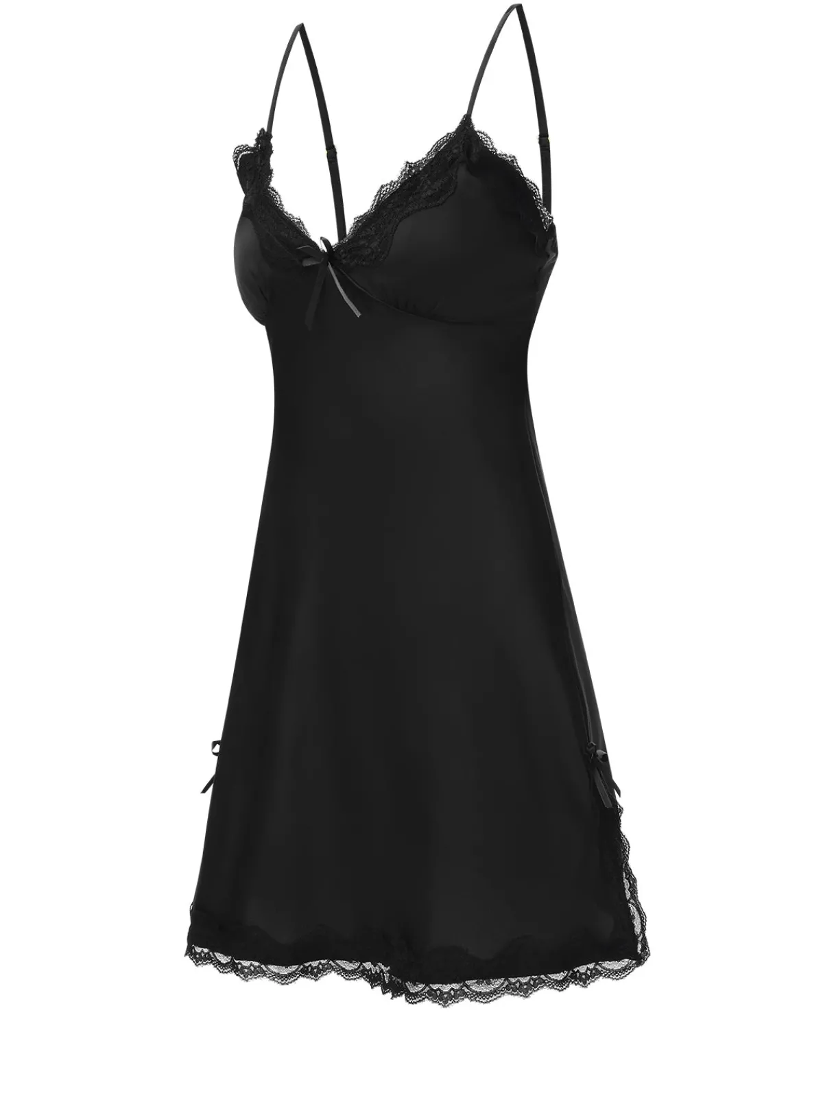 Fashion Retro Stage 1950s Solid Lace Trimmed Straps Sleepwear