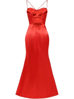 Online Retro Stage 1920s Solid Lace-Up High Slit Dress