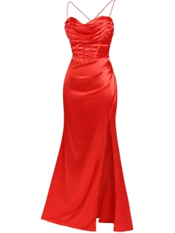 Online Retro Stage 1920s Solid Lace-Up High Slit Dress