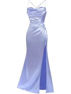 Online Retro Stage 1920s Solid Lace-Up High Slit Dress