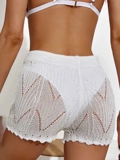 Outlet Retro Stage 1960s Solid Lace-Up Hollow Crochet Shorts
