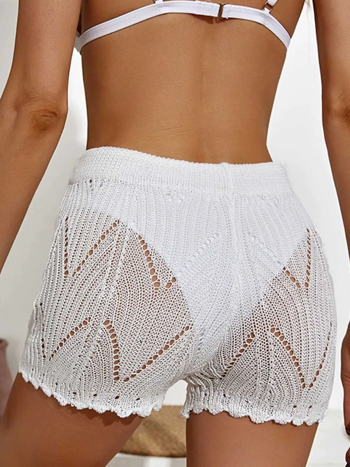 Outlet Retro Stage 1960s Solid Lace-Up Hollow Crochet Shorts