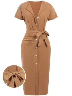 Hot Retro Stage 1960s Solid Lace-Up Pencil Dress