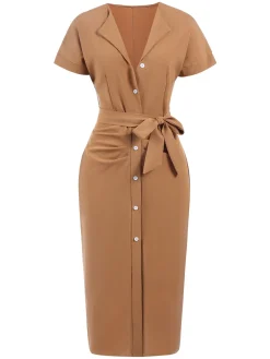 Hot Retro Stage 1960s Solid Lace-Up Pencil Dress