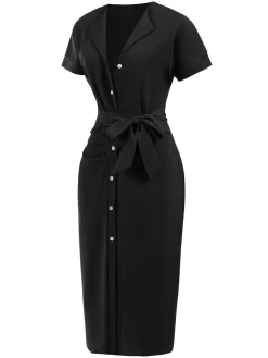 Hot Retro Stage 1960s Solid Lace-Up Pencil Dress