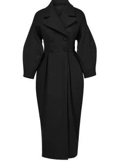 Online Retro Stage 1960s Solid Lantern Sleeves Wide Lapel Coat
