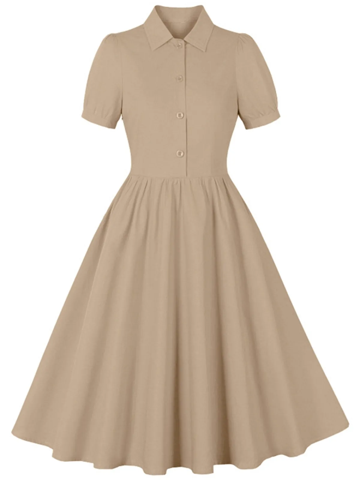 Hot Retro Stage 1950s Solid Lapel Buttons Swing Dress