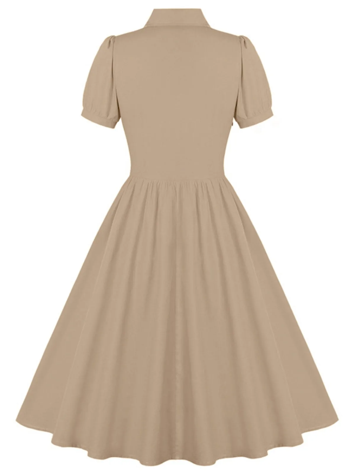 Hot Retro Stage 1950s Solid Lapel Buttons Swing Dress