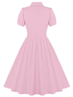 Hot Retro Stage 1950s Solid Lapel Buttons Swing Dress