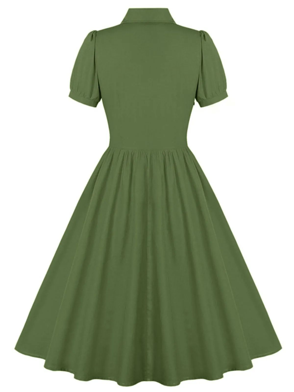 Hot Retro Stage 1950s Solid Lapel Buttons Swing Dress