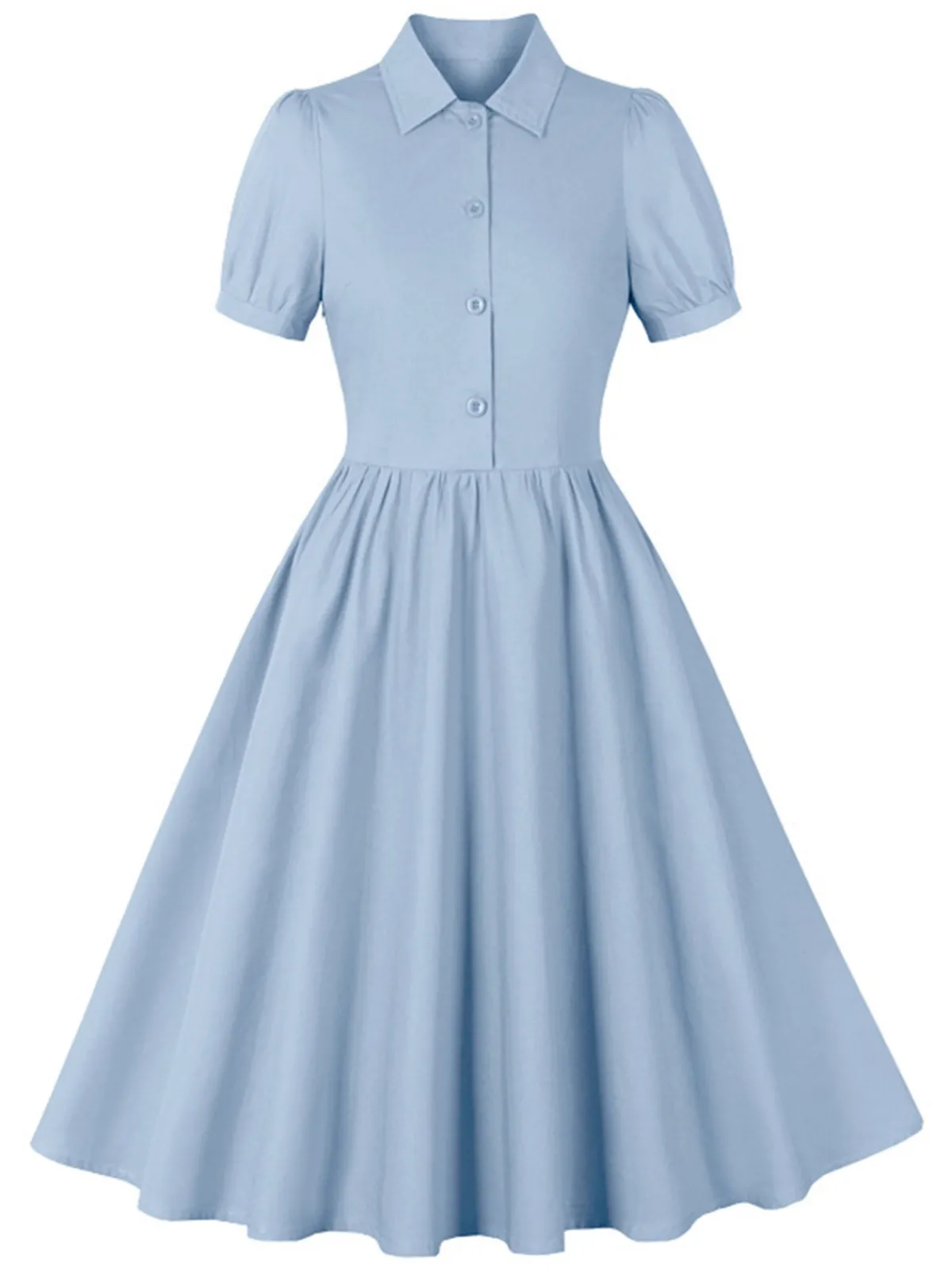 Hot Retro Stage 1950s Solid Lapel Buttons Swing Dress