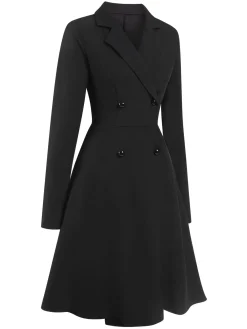 New Retro Stage 1950s Solid Lapel Double Breasted Trench Coat