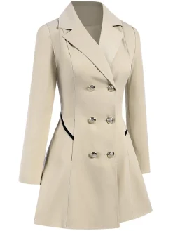 Online Retro Stage 1970s Solid Lapel Double-Breasted Coat
