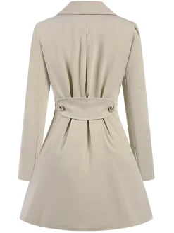 Online Retro Stage 1970s Solid Lapel Double-Breasted Coat